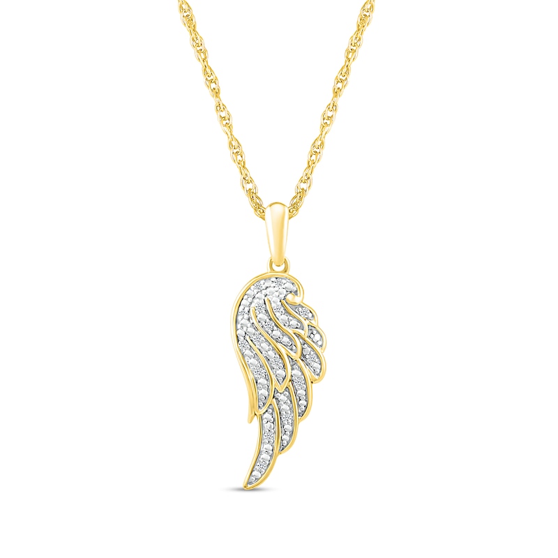 Main Image 1 of 0.04 CT. T.W. Diamond Angel Wing Pendant in Sterling Silver with 14K Gold Plate