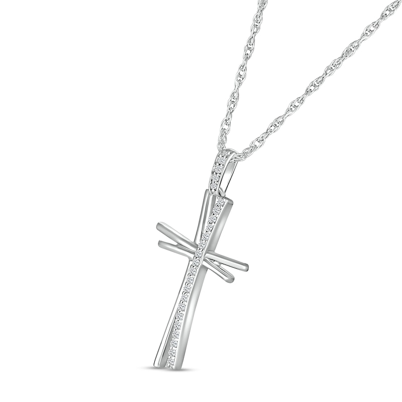 Main Image 2 of 0.115 CT. T.W. Diamond Abstract Cross Pendant in Sterling Silver