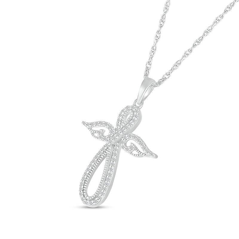 Main Image 2 of 0.23 CT. T.W. Diamond Angel Figure Cross Pendant in Sterling Silver