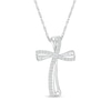 Thumbnail Image 0 of 0.115 CT. T.W. Diamond Curved Cross Pendant in Sterling Silver