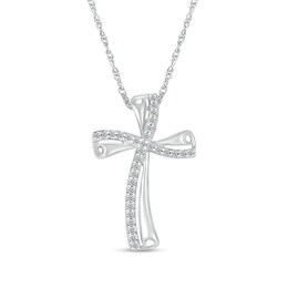 0.115 CT. T.W. Diamond Curved Cross Pendant in Sterling Silver