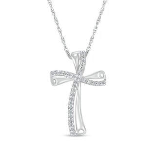 0.115 CT. T.W. Diamond Curved Cross Pendant in Sterling Silver