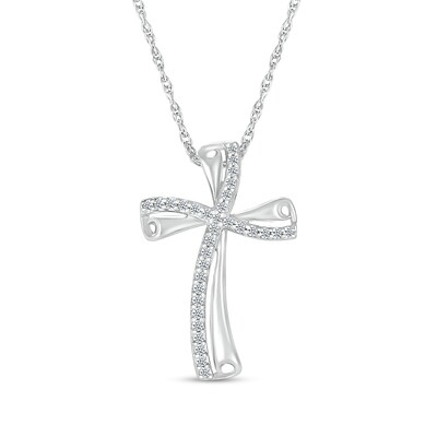 0.115 CT. T.W. Diamond Curved Cross Pendant in Sterling Silver