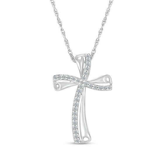 0.115 CT. T.W. Diamond Curved Cross Pendant in Sterling Silver