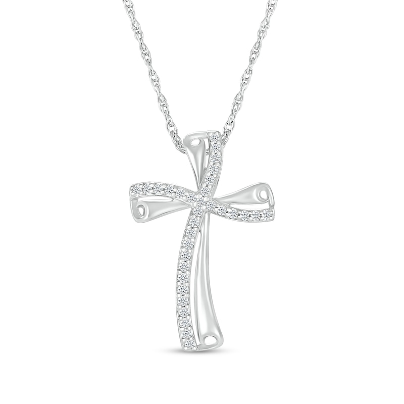 0.115 CT. T.W. Diamond Curved Cross Pendant in Sterling Silver