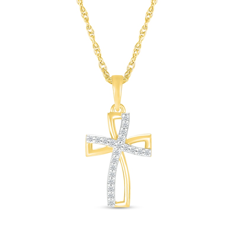 0.086 CT. T.W. Diamond Curved Windmill Cross Pendant in 10K Gold