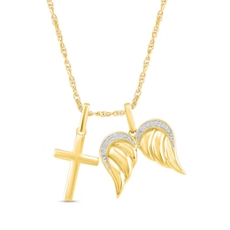 0.04 CT. T.W. Diamond Angel Wings and Cross Charm Pendant in Sterling Silver with 14K Gold Plate