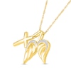 Thumbnail Image 2 of 0.04 CT. T.W. Diamond Angel Wings and Cross Charm Pendant in Sterling Silver with 14K Gold Plate