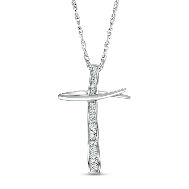 Main Image 1 of 0.085 CT. T.W. Diamond Abstract Cross Pendant in Sterling Silver