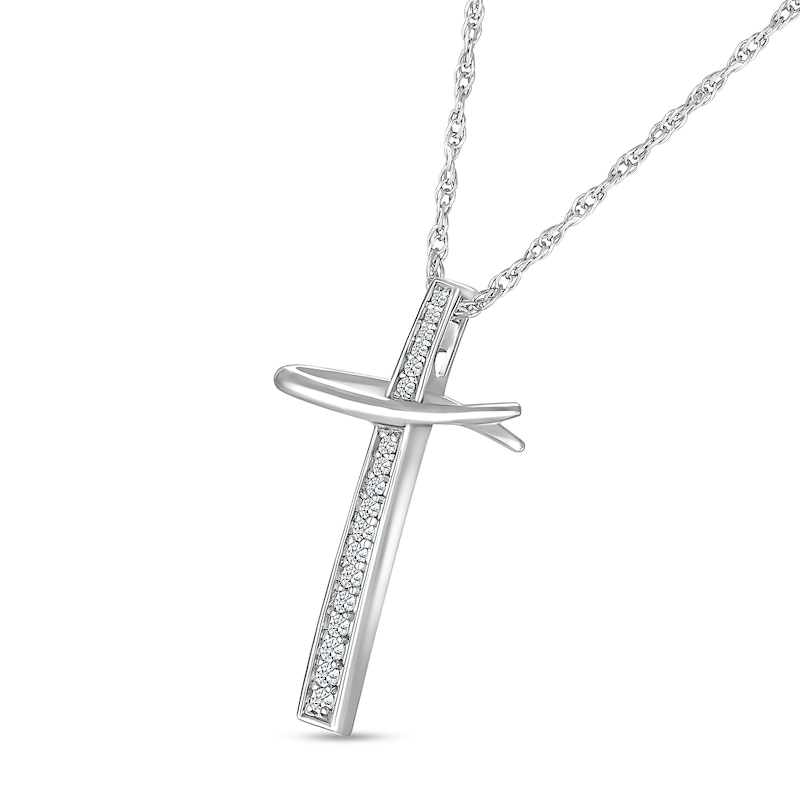 Main Image 2 of 0.085 CT. T.W. Diamond Abstract Cross Pendant in Sterling Silver