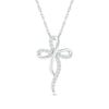 0.116 CT. T.W. Diamond Dainty Ribbon Cross Pendant in Sterling Silver