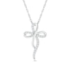 Thumbnail Image 1 of 0.116 CT. T.W. Diamond Dainty Ribbon Cross Pendant in Sterling Silver