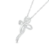 Thumbnail Image 2 of 0.116 CT. T.W. Diamond Dainty Ribbon Cross Pendant in Sterling Silver