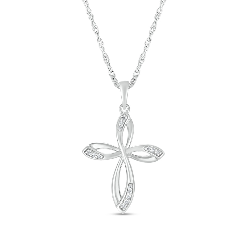 Main Image 1 of 0.04 CT. T.W. Diamond Looped Cross Pendant in Sterling Silver