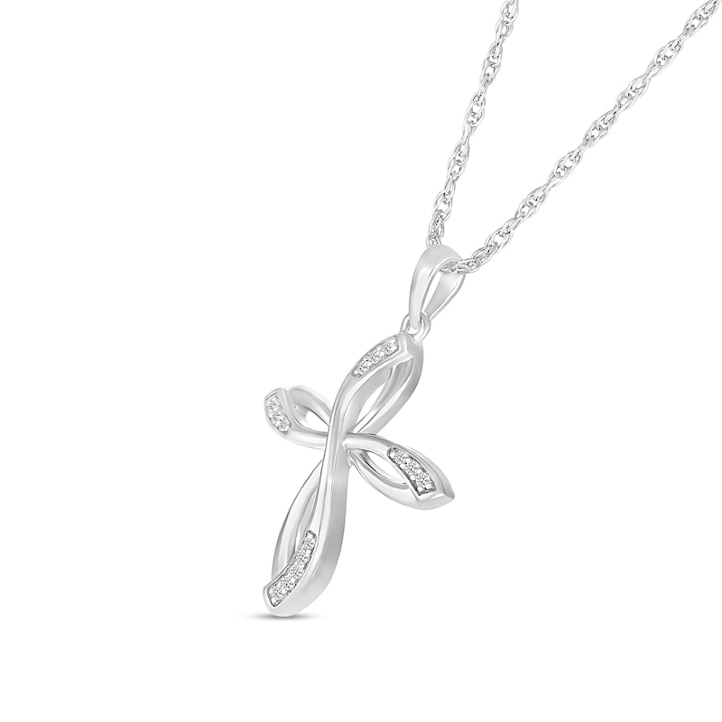 Main Image 2 of 0.04 CT. T.W. Diamond Looped Cross Pendant in Sterling Silver