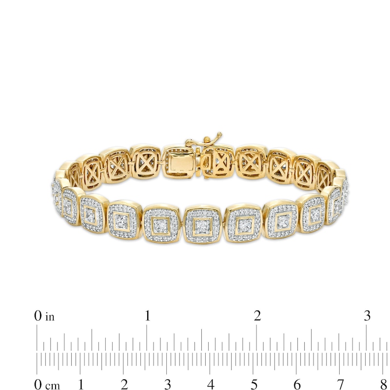 Men's 4.50 CT. T.W. Certified Lab-Created Diamond Cushion Frame Link Bracelet in 14K Gold (F/SI2) - 8.5"|Peoples Jewellers