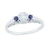 Thumbnail Image 0 of Blue Sapphire and 0.12 CT. T.W. Diamond Three Stone Engagement Ring in 10K White Gold