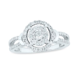 0.50 CT. T.W. Diamond Double Frame Split Shank Engagement Ring in 10K White Gold