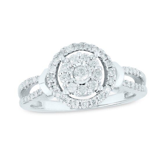 0.50 CT. T.W. Diamond Double Frame Split Shank Engagement Ring in 10K White Gold
