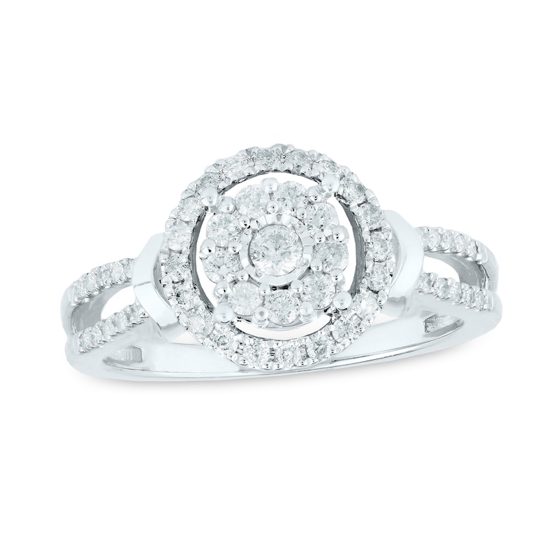0.50 CT. T.W. Diamond Double Frame Split Shank Engagement Ring in 10K White Gold