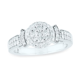 0.50 CT. T.W. Multi-Diamond Frame Double Row Shank Engagement Ring in 10K White Gold