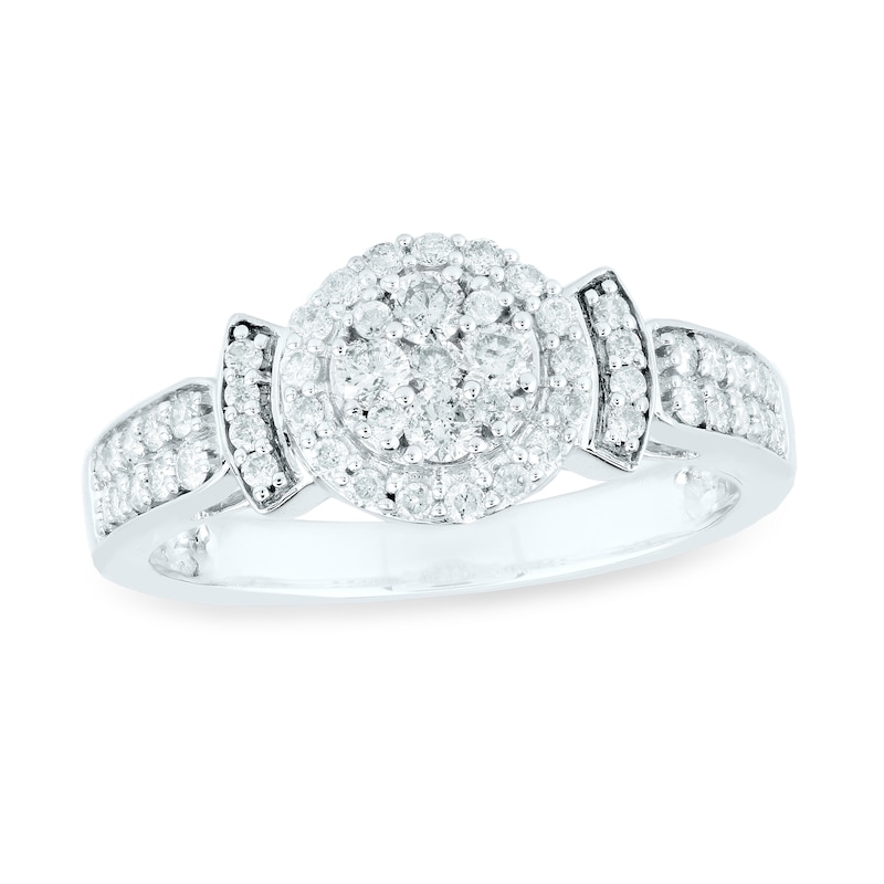 0.50 CT. T.W. Multi-Diamond Frame Double Row Shank Engagement Ring in 10K White Gold