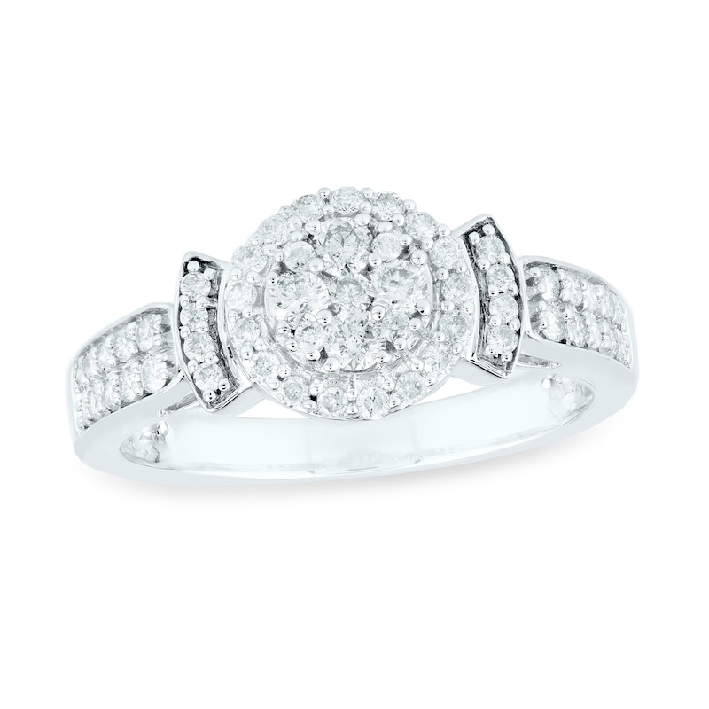 0.50 CT. T.W. Multi-Diamond Frame Double Row Shank Engagement Ring in 10K White Gold|Peoples Jewellers