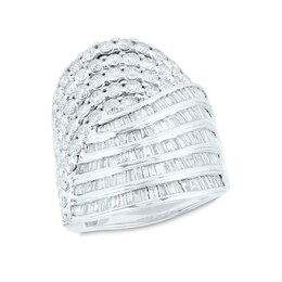 4.00 CT. T.W. Baguette and Round Diamond Multi-Row Ring in 10K White Gold