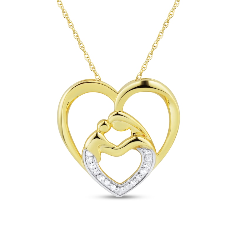 0.085 CT. T.W. Diamond Motherly Love Heart Pendant in 10K Gold