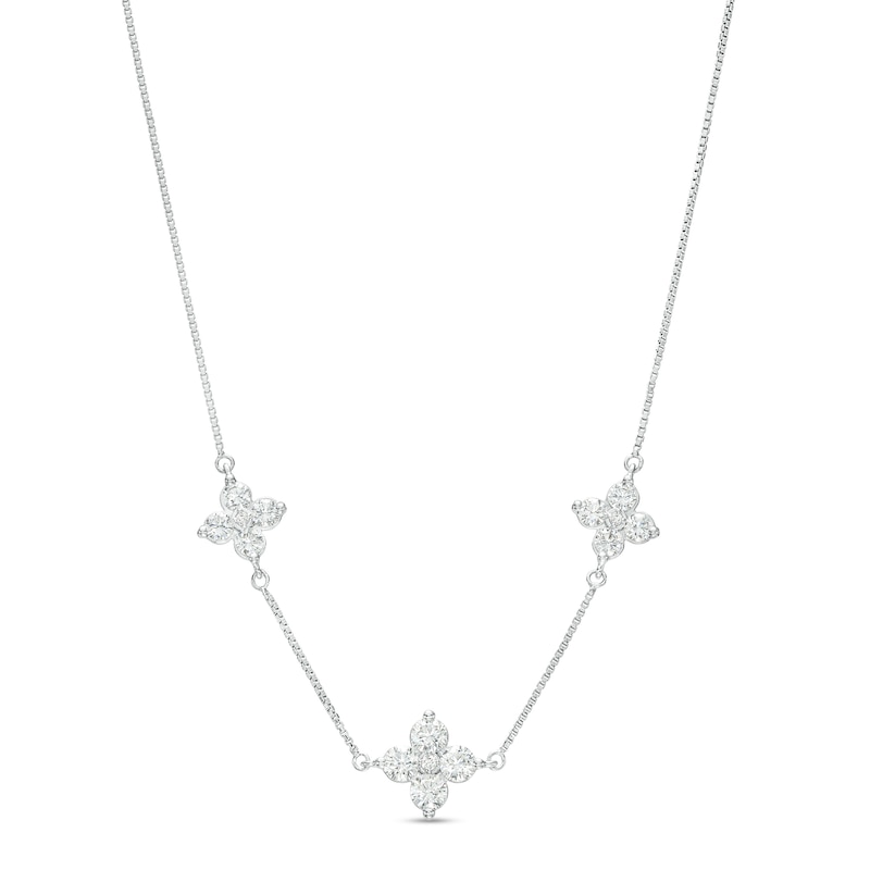 1.00 CT. T.W. Certified Lab-Created Diamond Flower Station Necklace in 14K White Gold (F/SI2)