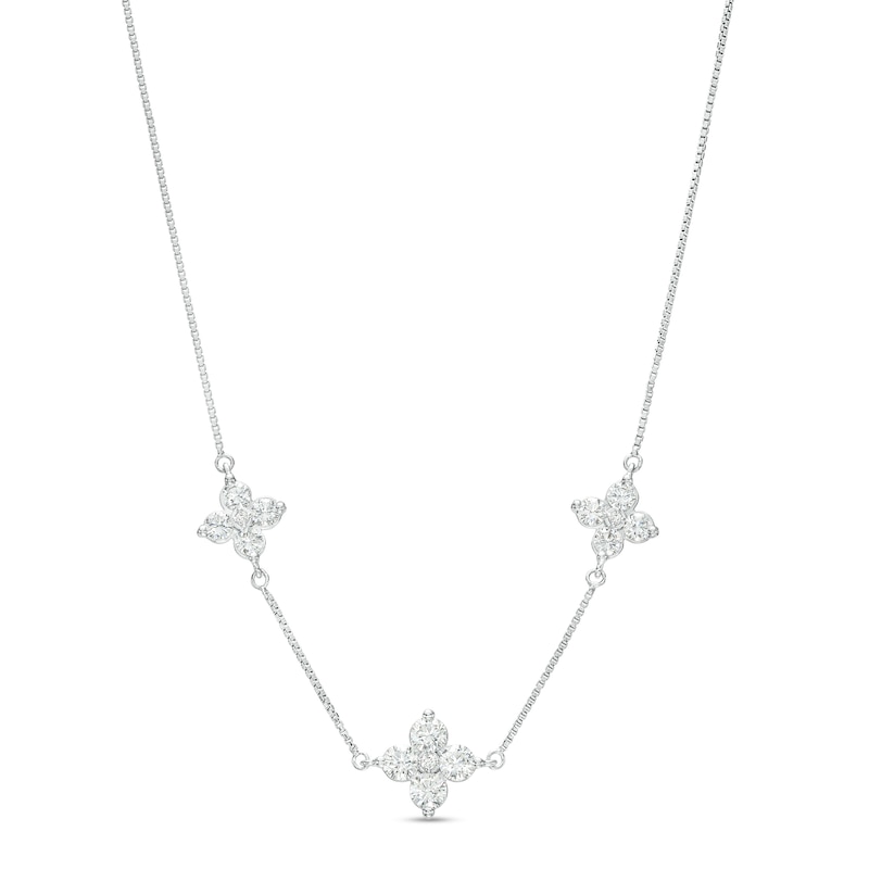 1.00 CT. T.W. Certified Lab-Created Diamond Flower Station Necklace in 14K White Gold (F/SI2)|Peoples Jewellers