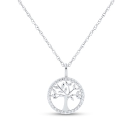 0.10 CT. T.W. Diamond Family Tree Pendant in 10K White Gold