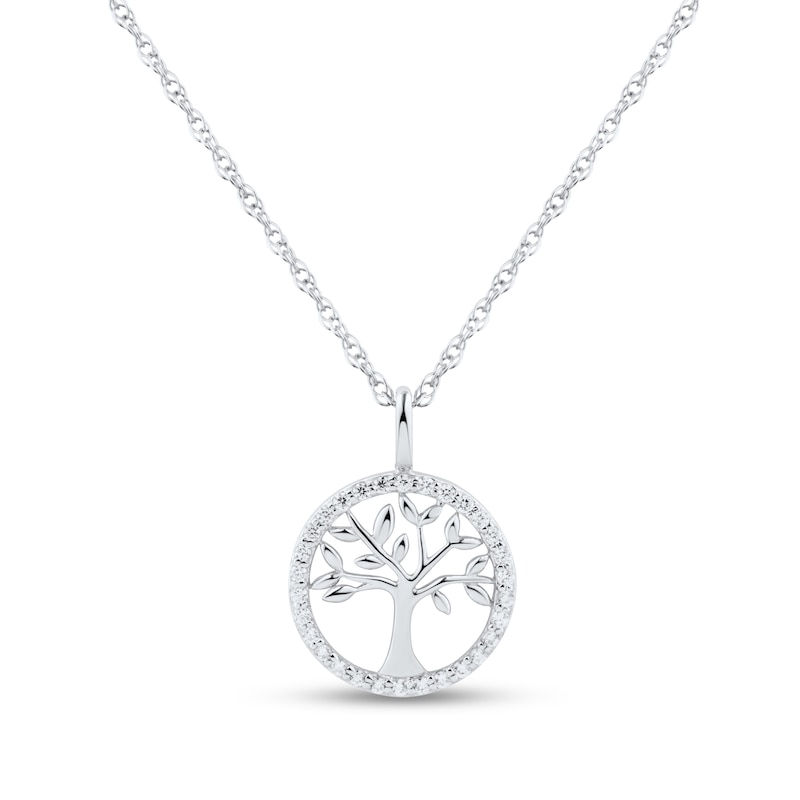Main Image 1 of 0.10 CT. T.W. Diamond Family Tree Pendant in 10K White Gold