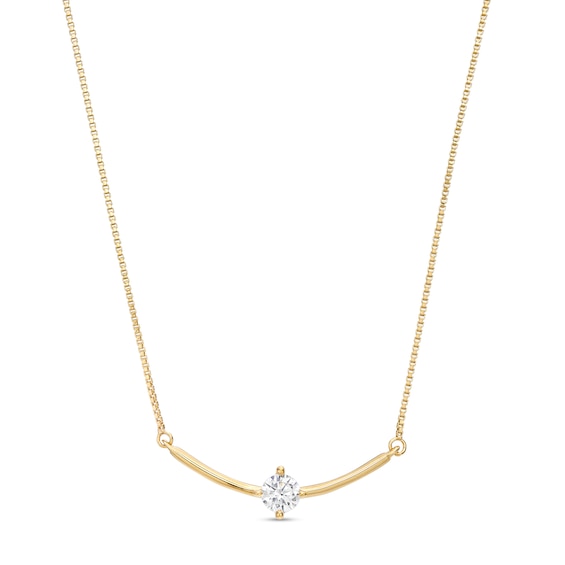 0.25 CT. Certified Lab-Created Diamond Solitaire Curved Bar Necklace in 14K Gold (F/SI2)
