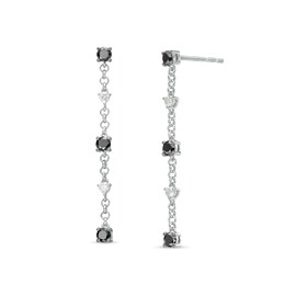 0.45 CT. T.W. Black and White Diamond Dangle Strand Drop Earrings in Sterling Silver
