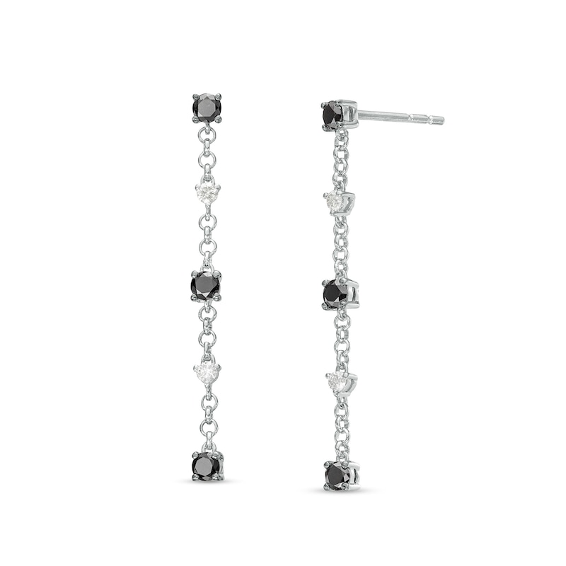 0.45 CT. T.W. Black and White Diamond Dangle Strand Drop Earrings in Sterling Silver|Peoples Jewellers