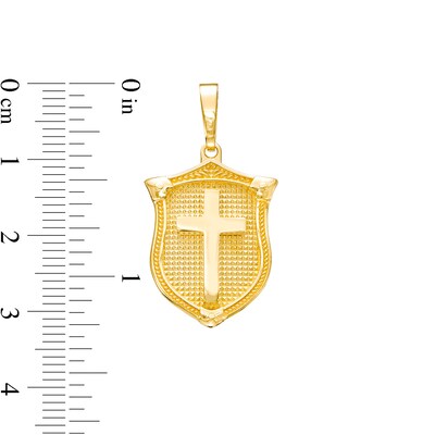 Men's Textured Shield with Cross Necklace Charm in 10K Gold