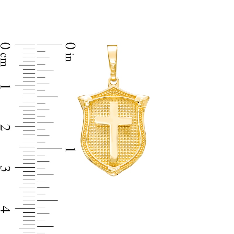 Main Image 2 of Men's Textured Shield with Cross Necklace Charm in 10K Gold