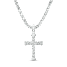 Men's 0.12 CT. T.W. Diamond Weave Cross Pendant in Sterling Silver – 22"