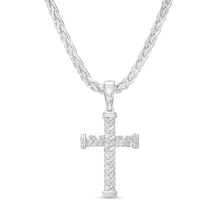 Men's 0.12 CT. T.W. Diamond Weave Cross Pendant in Sterling Silver – 22"