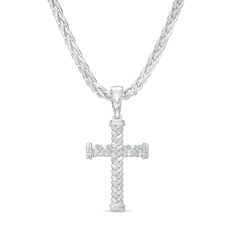 Men's 0.12 CT. T.W. Diamond Weave Cross Pendant in Sterling Silver – 22"
