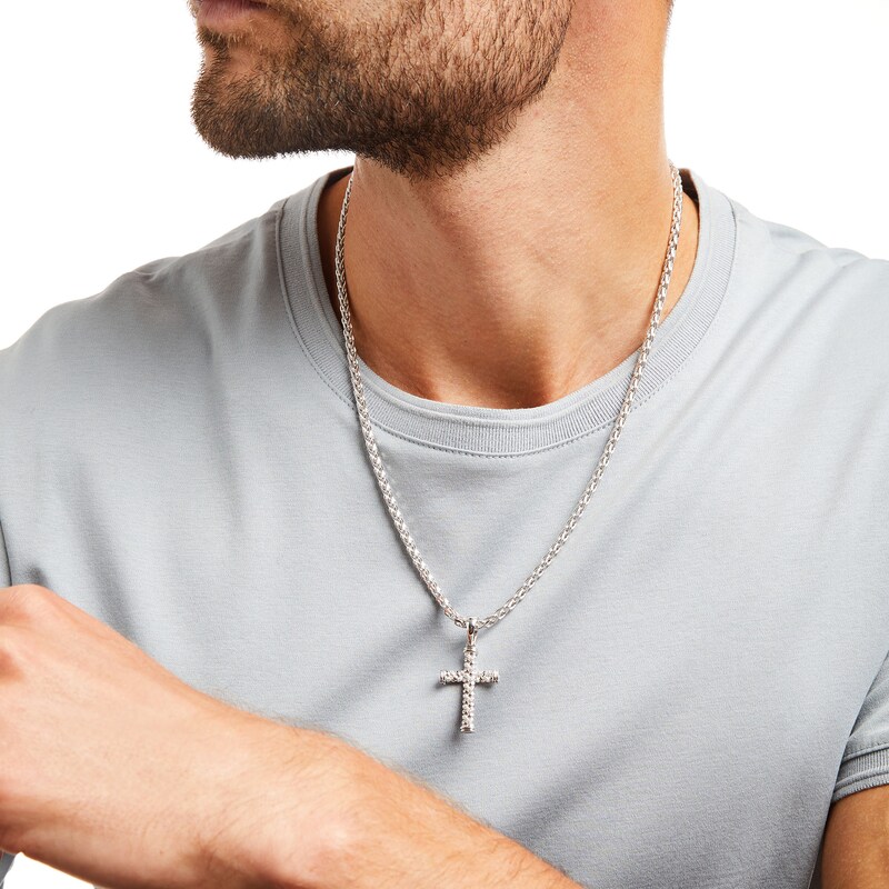 Main Image 2 of Men's 0.12 CT. T.W. Diamond Weave Cross Pendant in Sterling Silver – 22"