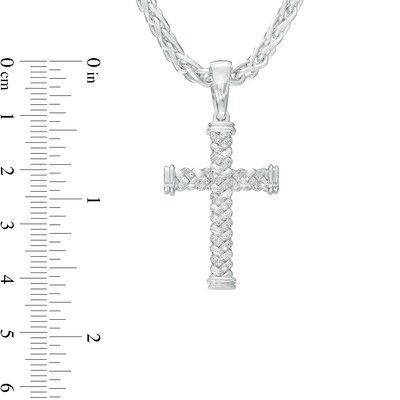 Men's 0.12 CT. T.W. Diamond Weave Cross Pendant in Sterling Silver – 22"