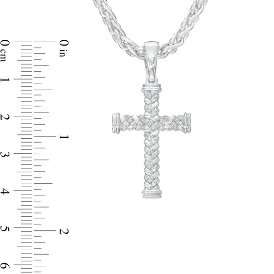 Men's 0.12 CT. T.W. Diamond Weave Cross Pendant in Sterling Silver – 22"