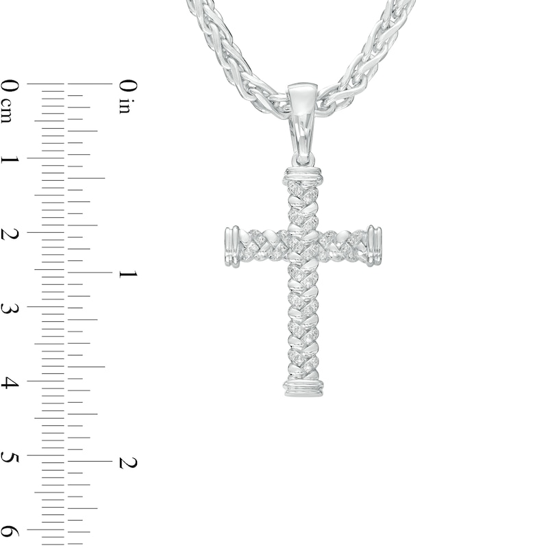 Main Image 3 of Men's 0.12 CT. T.W. Diamond Weave Cross Pendant in Sterling Silver – 22"