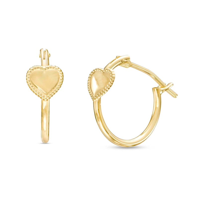 Child's 12.0mm Beaded Frame Heart Hoop Earrings in 14K Gold