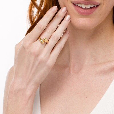 High-Polish Double Teardrop Bypass Ring in 18K Gold - Size 7