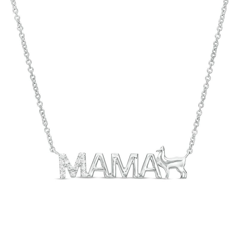 Diamond Accent "MAMA" Llama Necklace in Sterling Silver