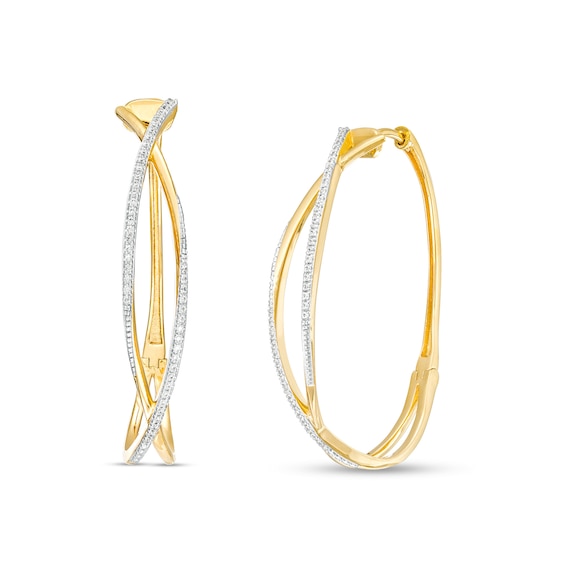 0.25 CT. T.W. Diamond Criss-Cross Open Hoop Earrings in 10K Gold