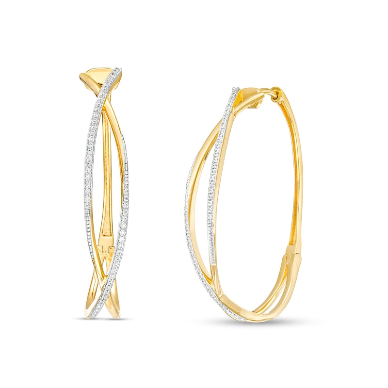 0.25 CT. T.W. Diamond Criss-Cross Open Hoop Earrings in 10K Gold|Peoples Jewellers